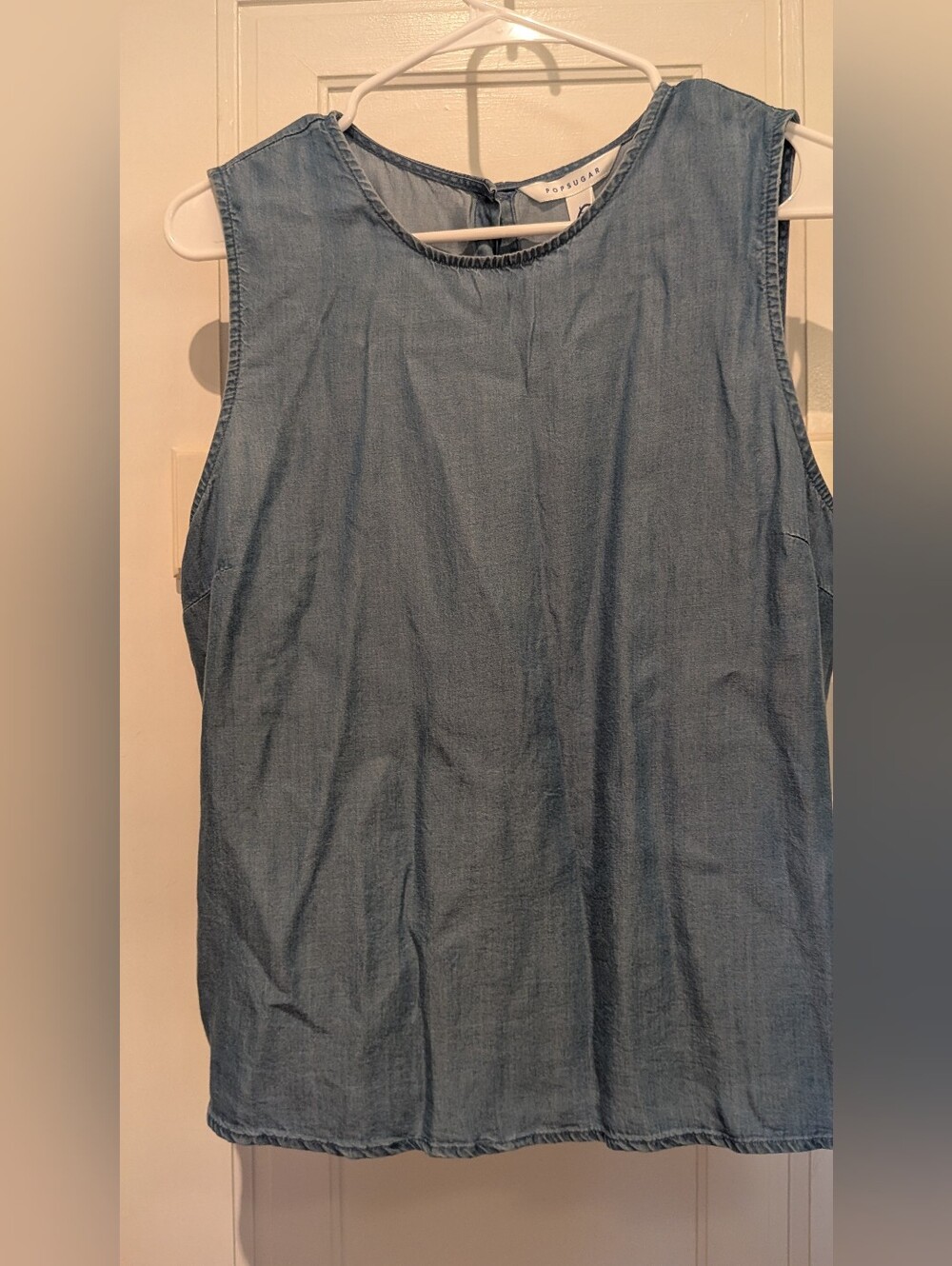 NWT POPSUGAR Light Blue Denim Chambray Sleeveless Button-Back Top